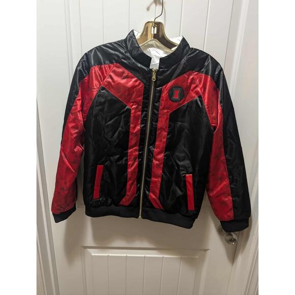 Disney Marvel Black Widow Reversible Jacket Kid Size 13 Red Black Silver Pocket - Picture 2 of 12